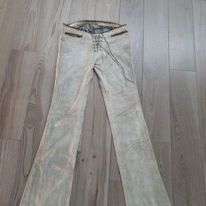 Stylish 100% genuine leather suede Low Rise Lace-Up Women's Pants, Bell Style.